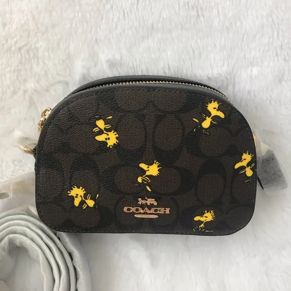 Nwt! Coach Peanuts Mini Serena Crossbody Signature with Woodstock Print - Picture 2 of 13